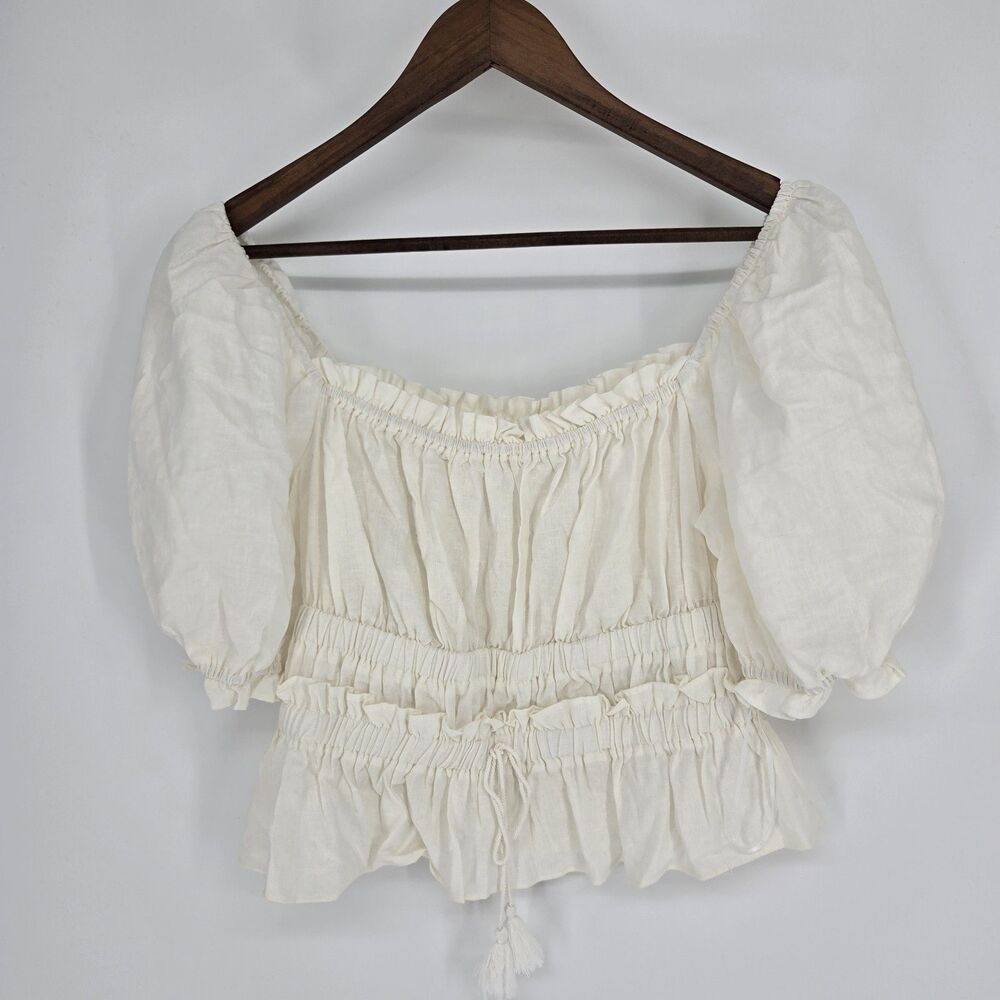 A Loves A Linen Blend Blouse Medium Peasant Prairie Smocked